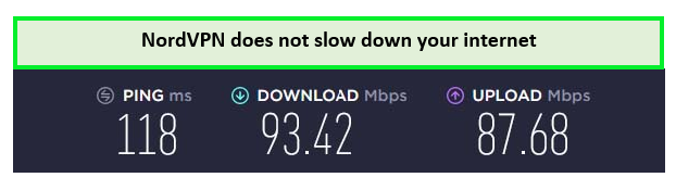 NordVPN speed test on 100 Mbps internet connection