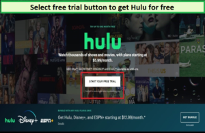  Sélectionnez le bouton d'essai gratuit sur la page du site Web Hulu. in - France 