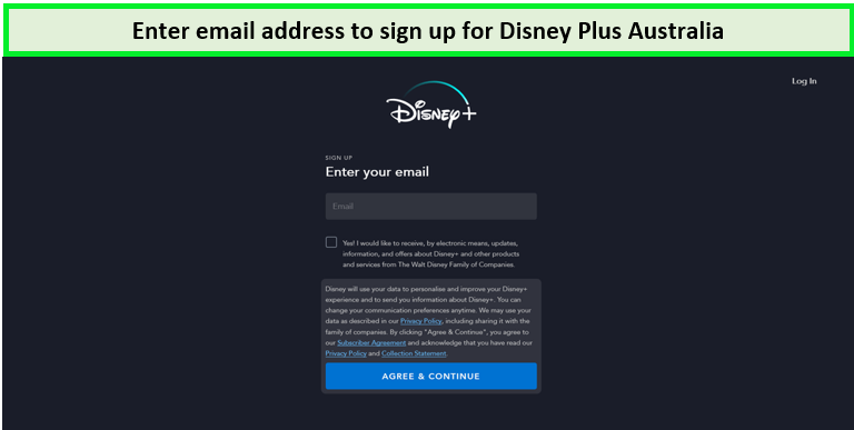  Ingrese su correo electrónico para registrarse en Disney Plus Australia desde Estados Unidos. 