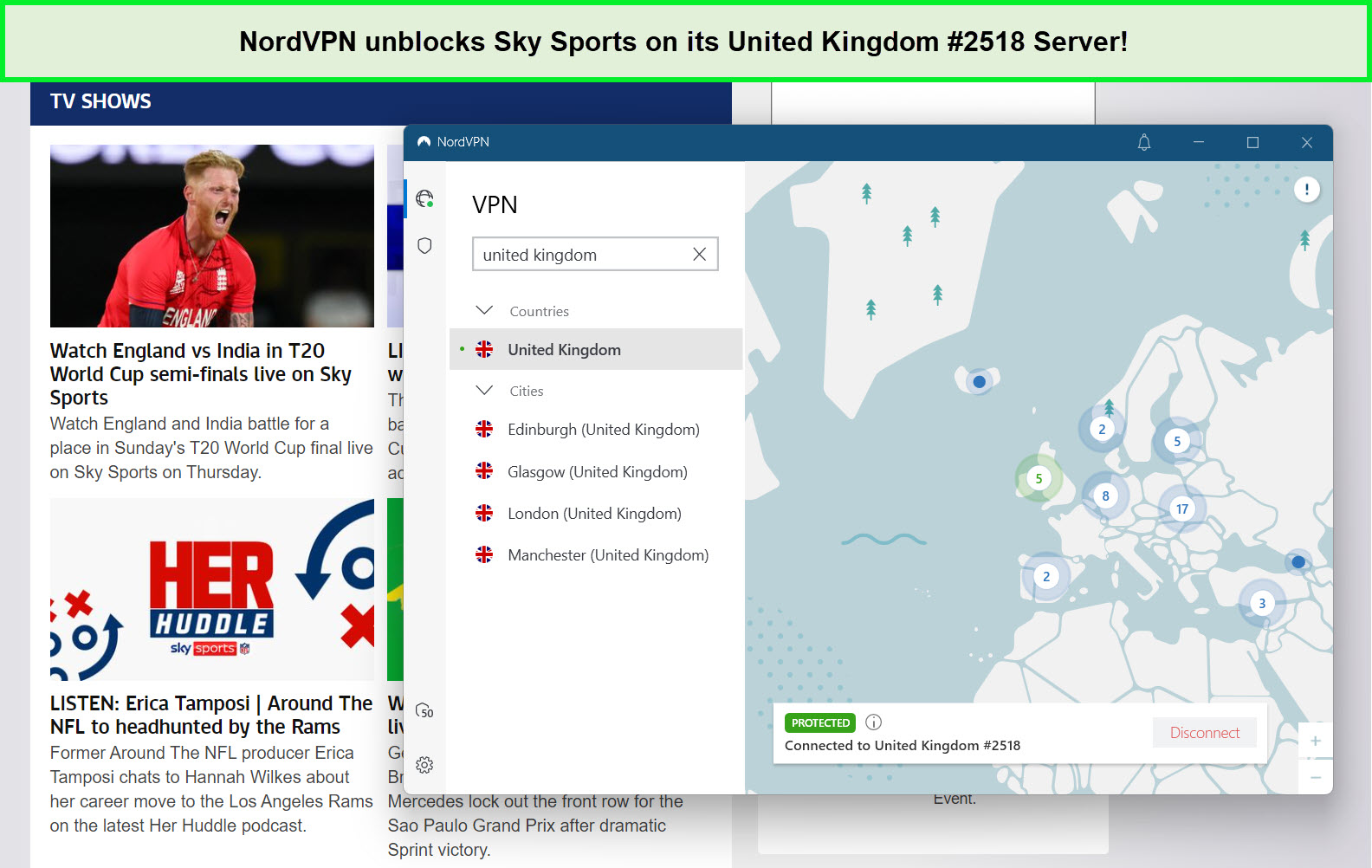  NordVPN desbloquea Sky Sports in - Espana 