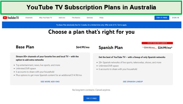 price-and-plan-of-youtube-tv-in-Australia