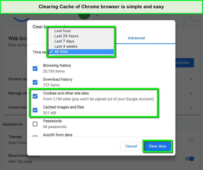 steps to clear the cache of the Chrome browser.