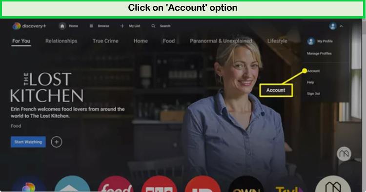 click-account-option-on-uk-discovery-plus