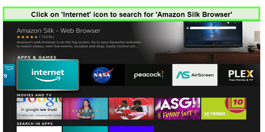  Cliquez sur l'icône Internet sur le navigateur Amazon Silk Firestick. in - France 
