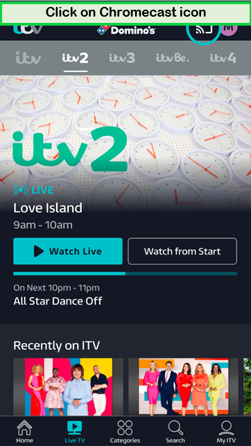  Fare clic sull'icona Chromecast per trasmettere ITV Hub sulla TV. in - Italia 