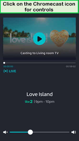  Fare clic sull'icona Chromecast per aprire le opzioni di controllo per la trasmissione di US ITV Hub. in - Italia 