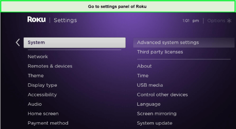 open-setting-panel-of-roku-in-usa