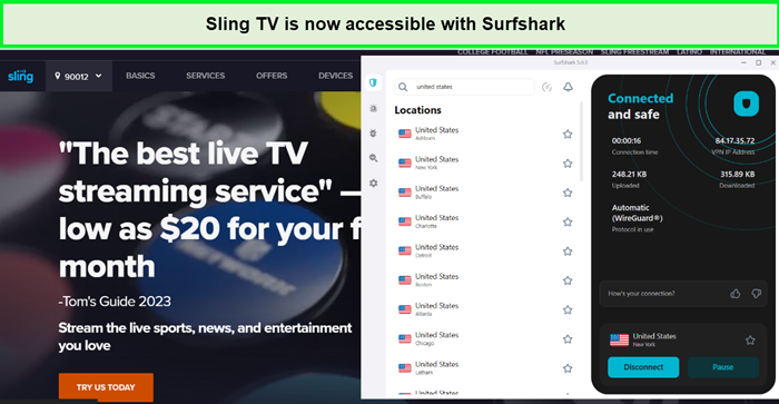 we watched sling tv in brazil with surfshark