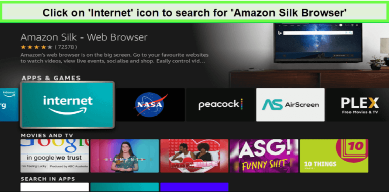  Cliquez sur l'icône Internet sur le navigateur Amazon Silk - ESPN Plus Firestick. in - France 