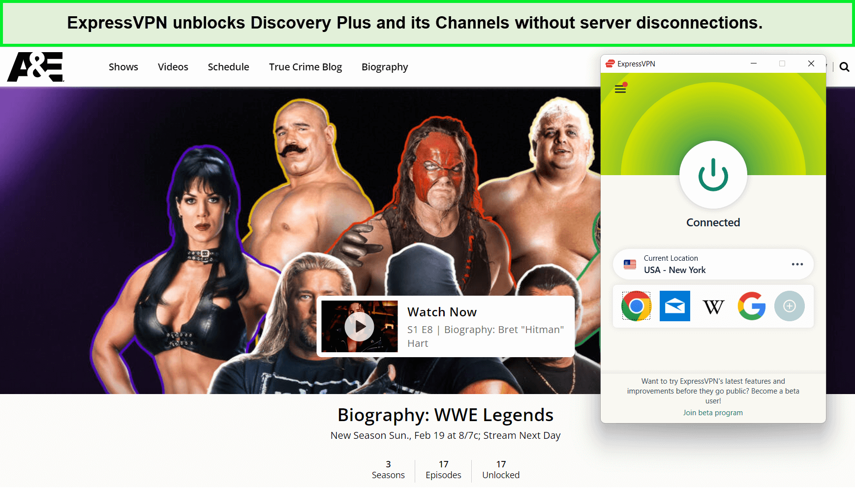 expressvpn-unblocks-biography-wwe-legends-on-discovery-plus-via-a-and-e-channel