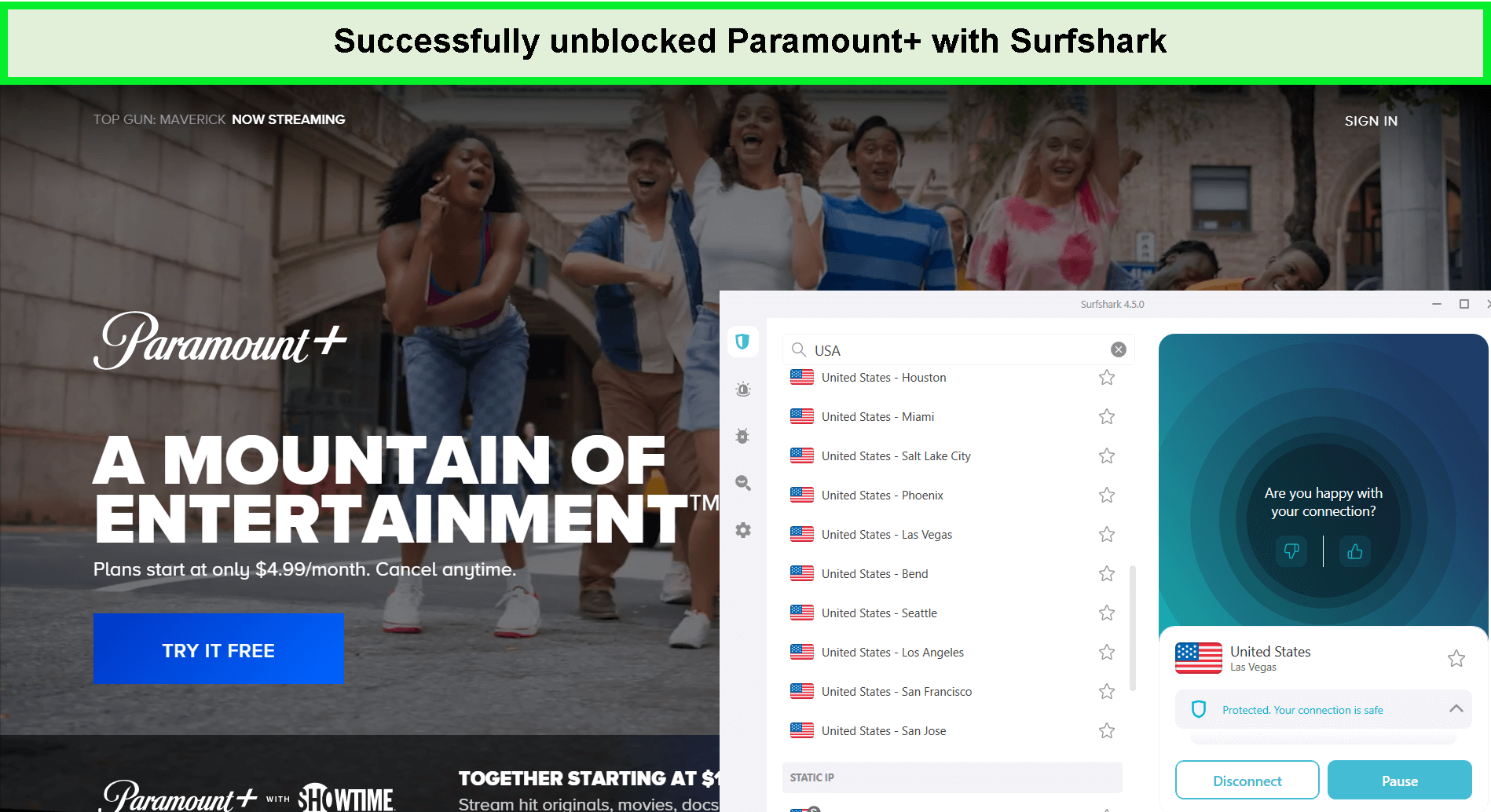  Met succes ontgrendeld Paramount met Surfshark in Nederland. 