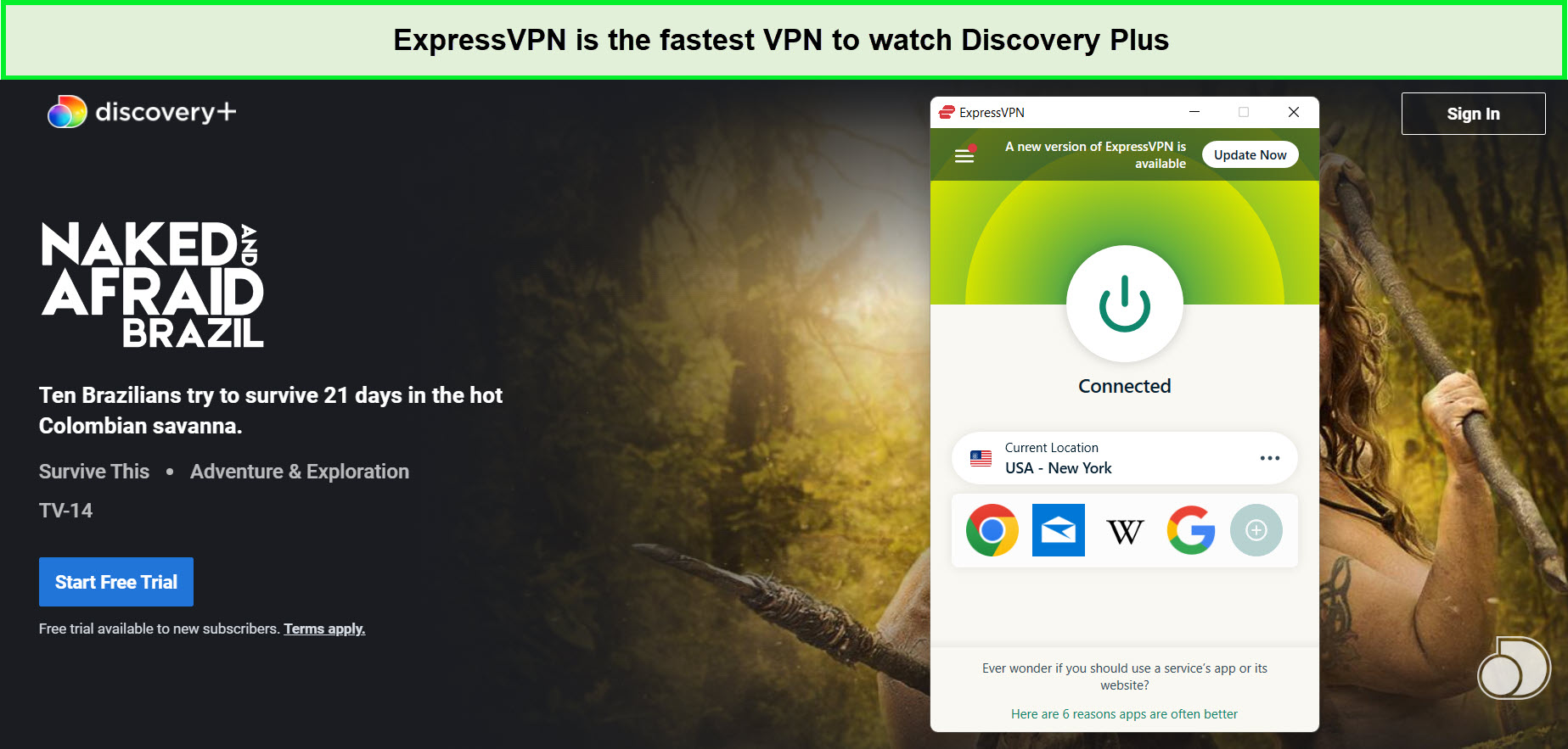 expressvpn-is-the-best-vpn-to-watch-naked-and-afraid-brazil-season-16-on-discovery-plus-in-Spain