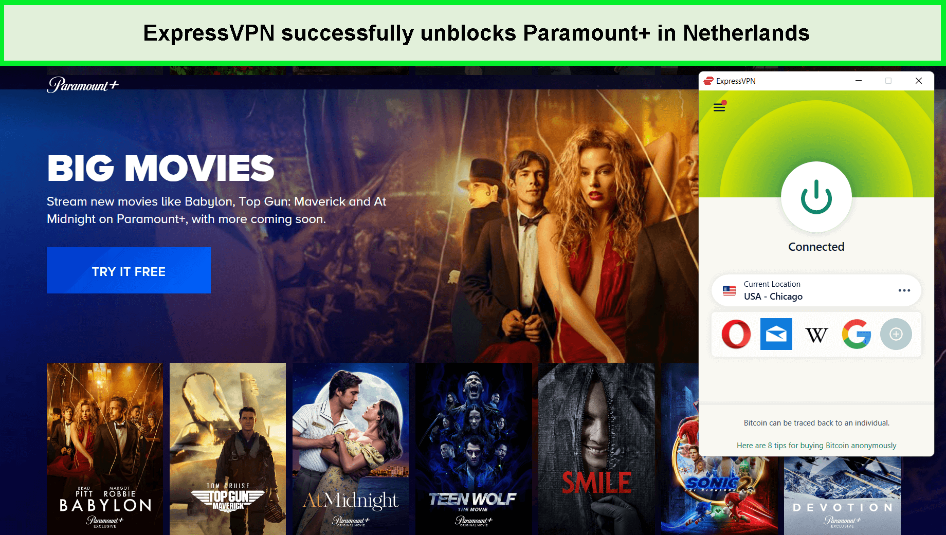  ExpressVPN slaagt erin om Paramount in Nederland te deblokkeren. 