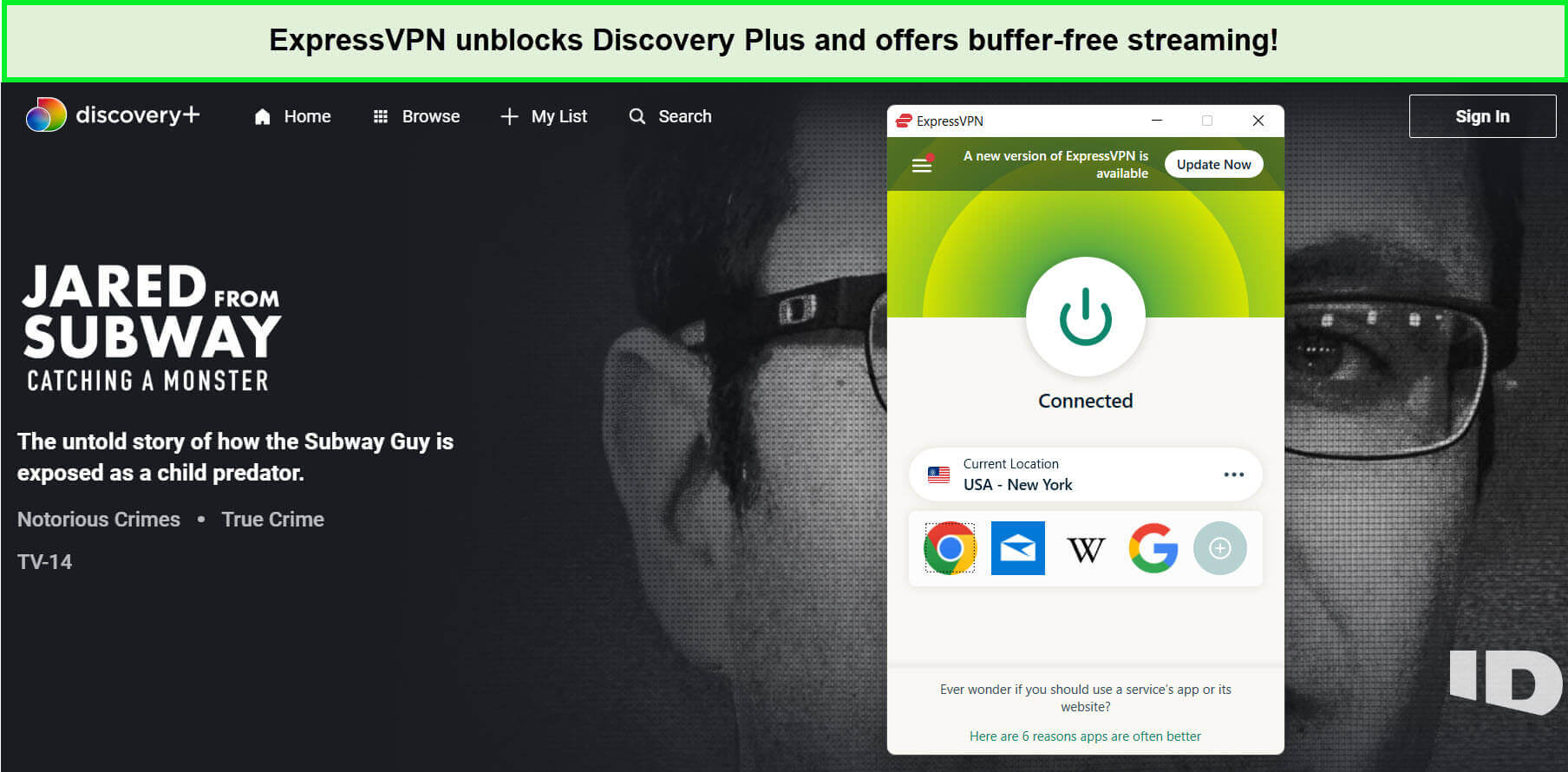  ExpressVPN sblocca Jared da Subway per catturare un mostro su Discovery Plus. 