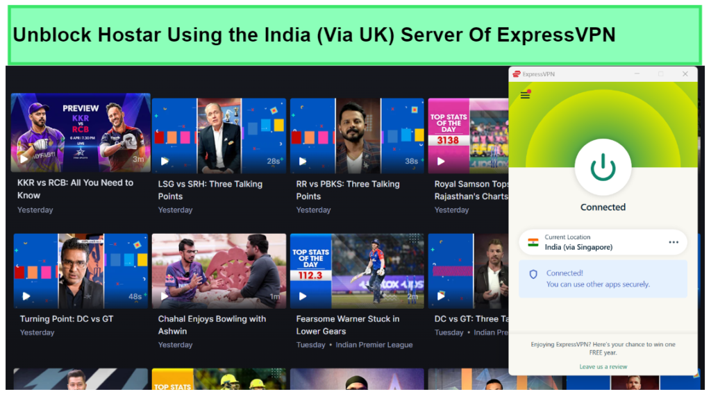 Unblock-Hostar-Using-the India-Via-UK-Server-Of-ExpressVPN