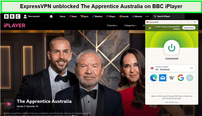  ExpressVPN desbloqueó The Apprentice Australia en BBC iPlayer. 