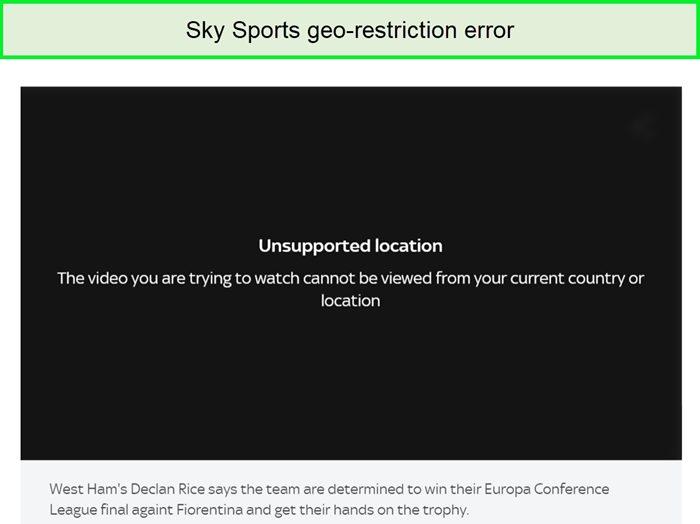 Error de restricción geográfica de Sky Sports 