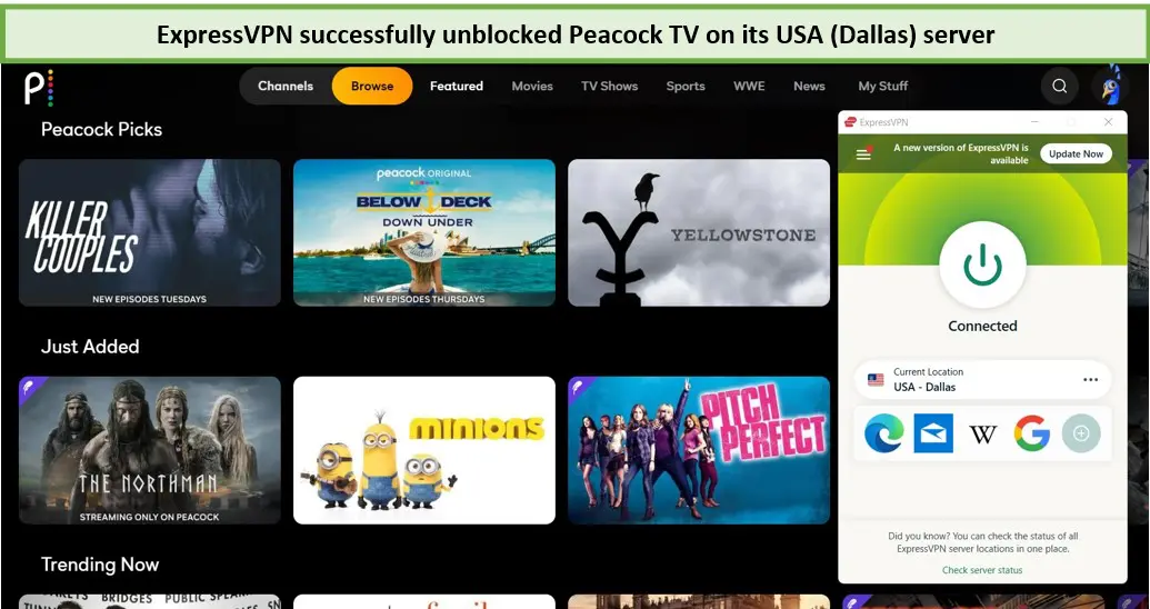 ExpressVPN-successfully-unblocked-Peacock-TV-in-norwayon-its-USA-Dallas-server