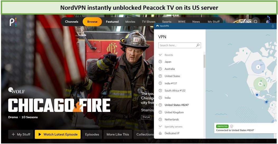 NordVPN-instantly-unblocked-Peacock-TV-in-norway-on-its-US-server