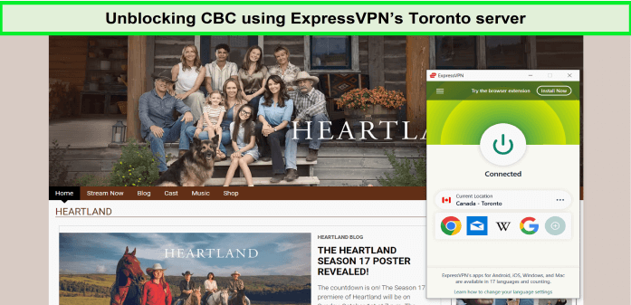  Ontblocken van CBC met ExpressVPN Toronto server  -  