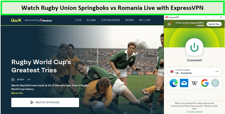  Mira Rugby Union Springboks vs Rumanía en vivo in - Espana Con ExpressVPN, puede desbloquear contenido, navegar de forma segura y proteger su privacidad en línea. 