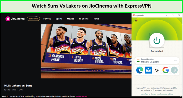  Mira los Suns en los Lakers in - Espana En JioCinema con ExpressVPN 