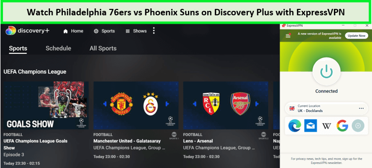 Guarda Philadelphia 76ers vs Phoenix Suns  -  Su Discovery Plus con ExpressVPN 