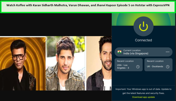 Watch Koffee With Karan Sidharth Malhotra, Varun Dhawan, and Jhanvi Kapoor Episode 5   on Hotstar
