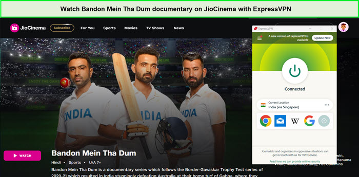  Mira el documental Bandon Mein Tha Dum in - Espana En JioCinema con ExpressVPN 