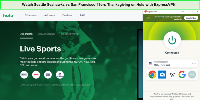 Regardez les Seahawks de Seattle contre les 49ers de San Francisco pour Thanksgiving. in - France Sur Hulu avec ExpressVPN 