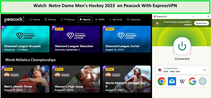  Mira el hockey masculino de Notre Dame 2023 in - Espana En Peacock con ExpressVPN 