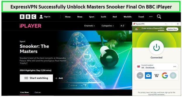  ExpressVPN heeft met succes de Masters Snooker Finale ontgrendeld.  -  Op BBC iPlayer 