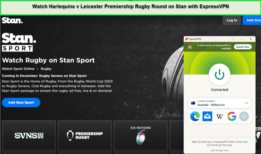 expressvpn-unblocked-Harlequins-v-Leicester-Premiership-Rugby-Round-on-stan-in-Singapore