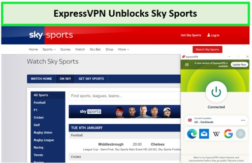  ExpressVPN deblokkeert Sky Sports. 